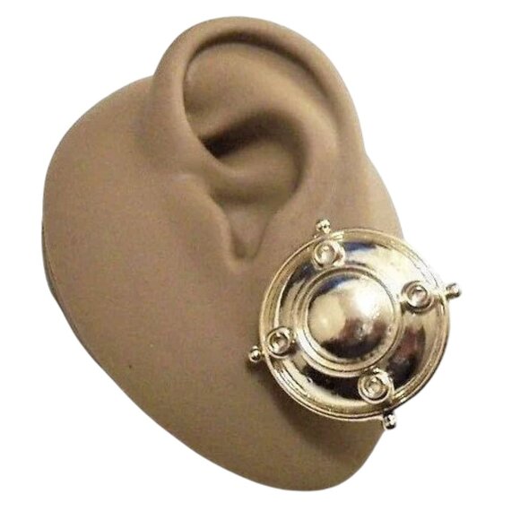 Porthole Dome Disc Clip On Earrings Gold Tone - Picture 3 of 5